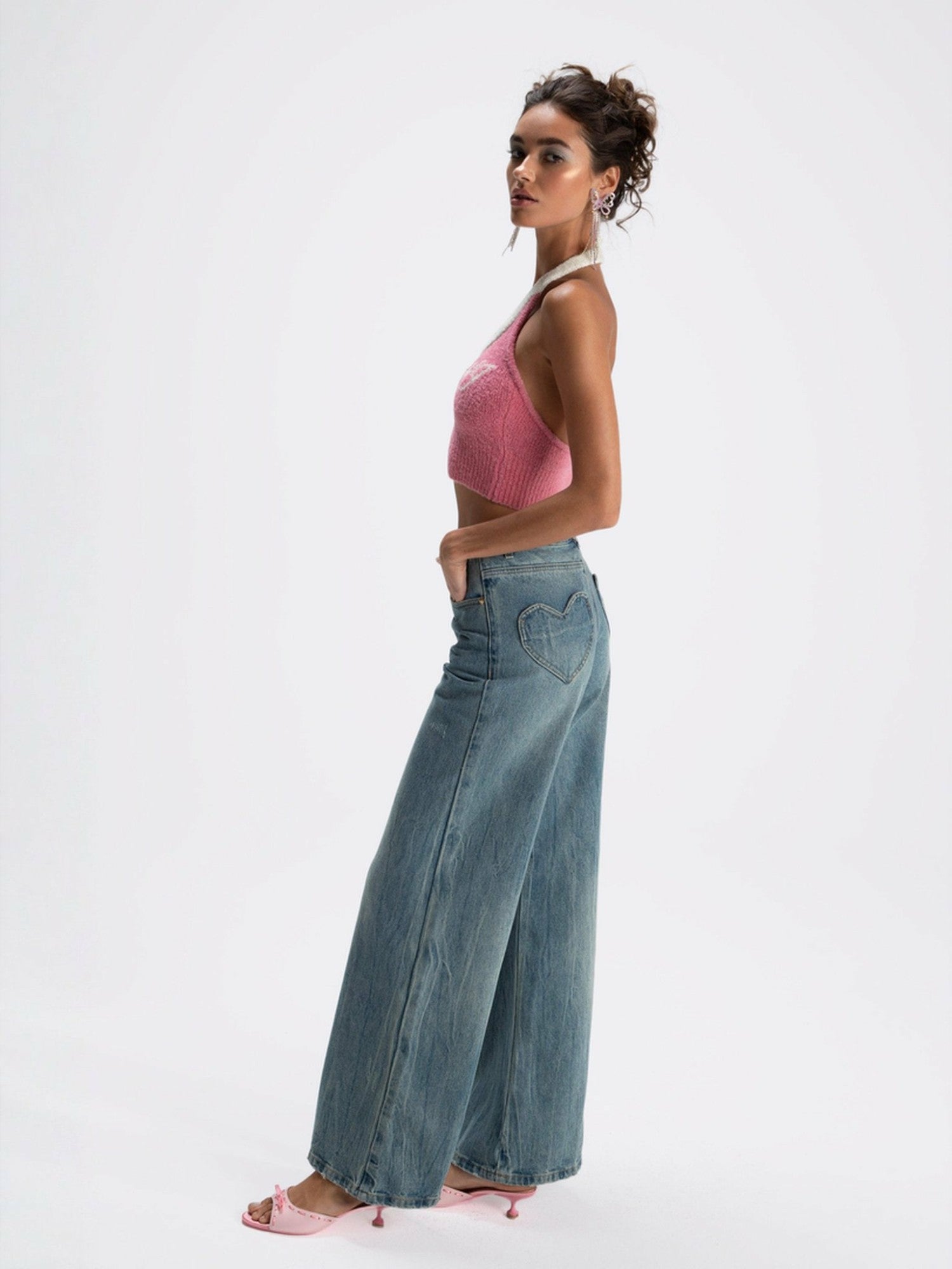 Nana Jacqueline Jamie Heart Wide-Leg Jeans: Denim Jeans for Casual Daytime Outfit Denim