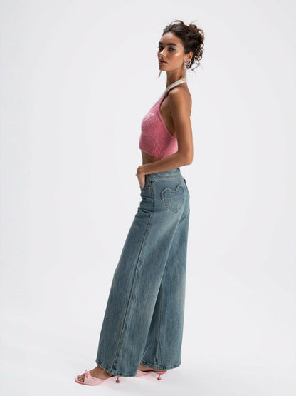 Nana Jacqueline Jamie Heart Wide-Leg Jeans: Denim Jeans for Casual Daytime Outfit Denim