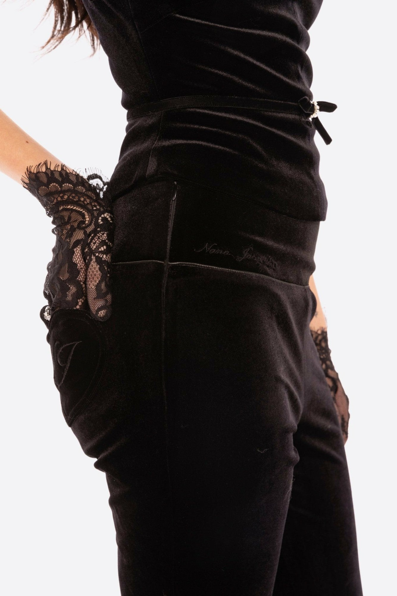 Nana Jacqueline Estelle Velvet Pants: Black Velvet Pants for Cocktail Party Black