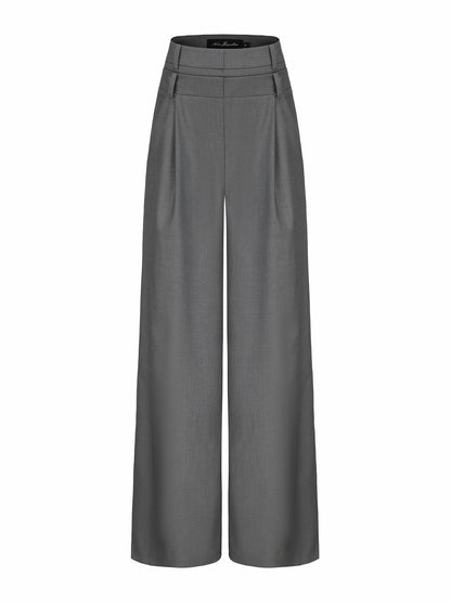 Nana Jacqueline Anna Pants: Grey Wide-Leg Pants for Workwear Grey