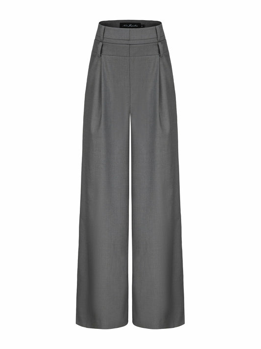 Nana Jacqueline Anna Pants: Grey Wide-Leg Pants for Workwear Grey