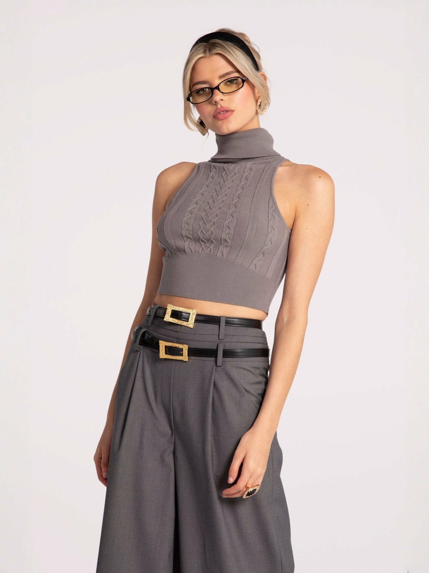 Nana Jacqueline Anna Pants: Grey Wide-Leg Pants for Workwear Grey