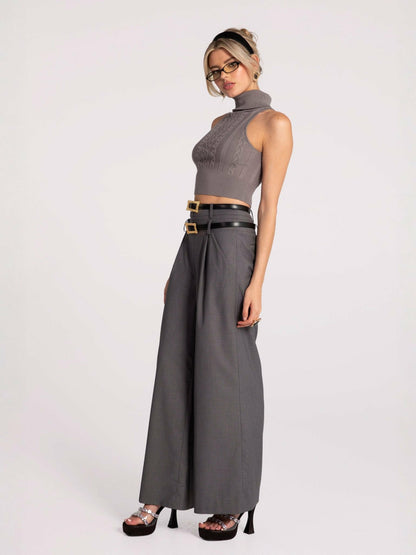 Nana Jacqueline Anna Pants: Grey Wide-Leg Pants for Workwear Grey