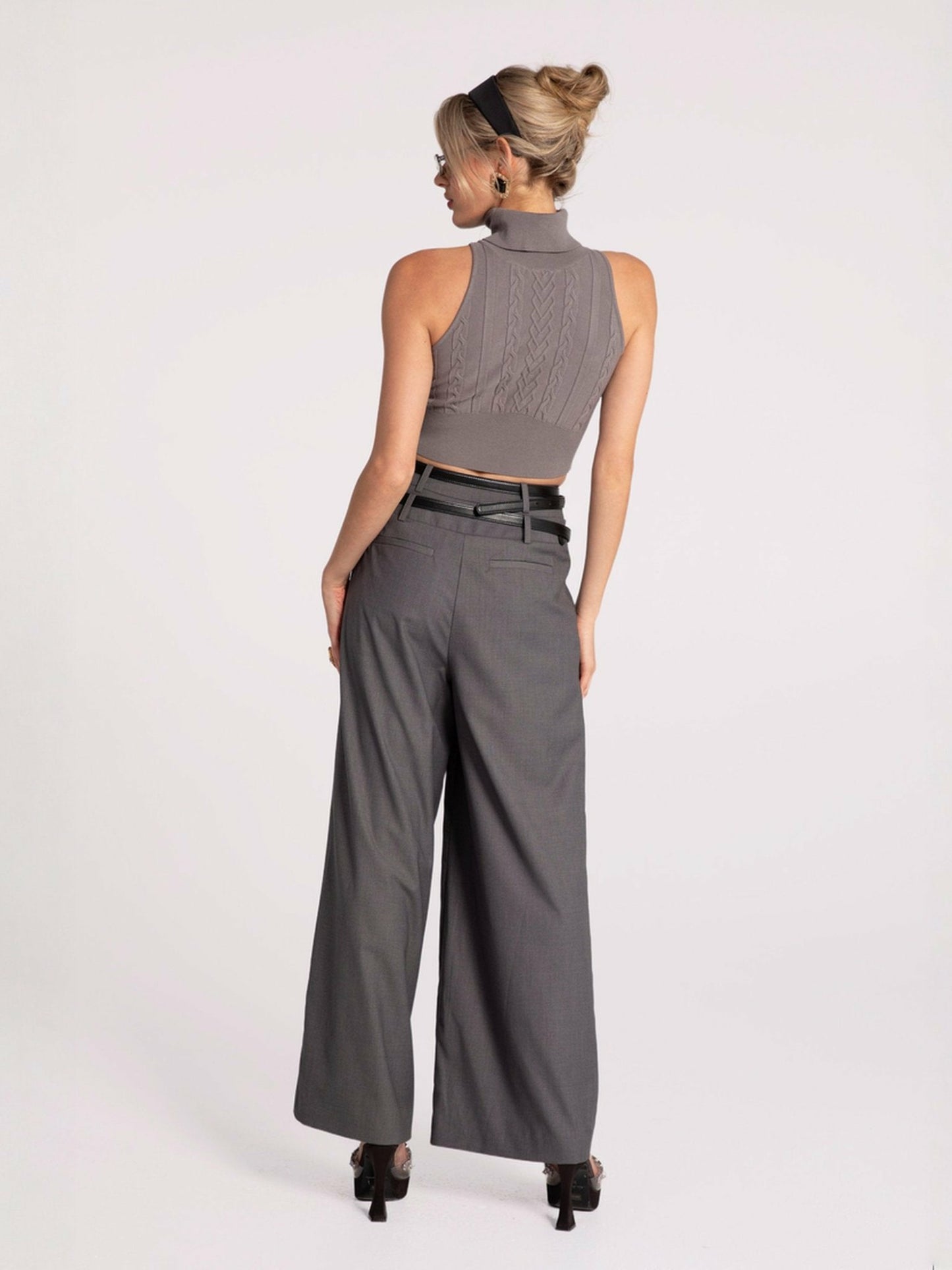 Nana Jacqueline Anna Pants: Grey Wide-Leg Pants for Workwear Grey