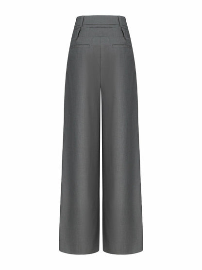 Nana Jacqueline Anna Pants: Grey Wide-Leg Pants for Workwear Grey