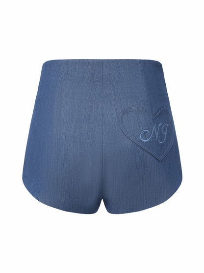 Nana Jacqueline Amara High-Waist Faux-Denim Blue Shorts Blue