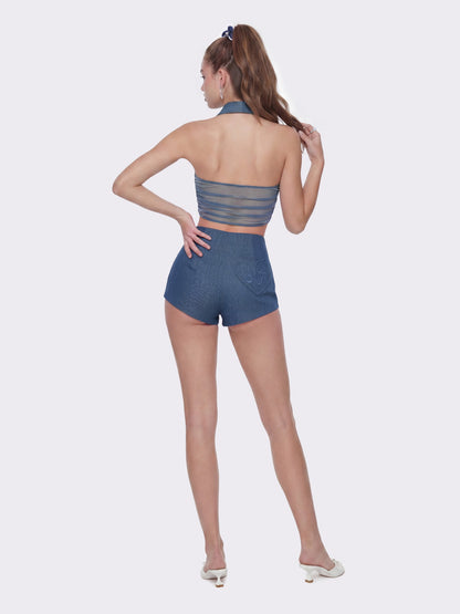 Nana Jacqueline Amara High-Waist Faux-Denim Blue Shorts Blue