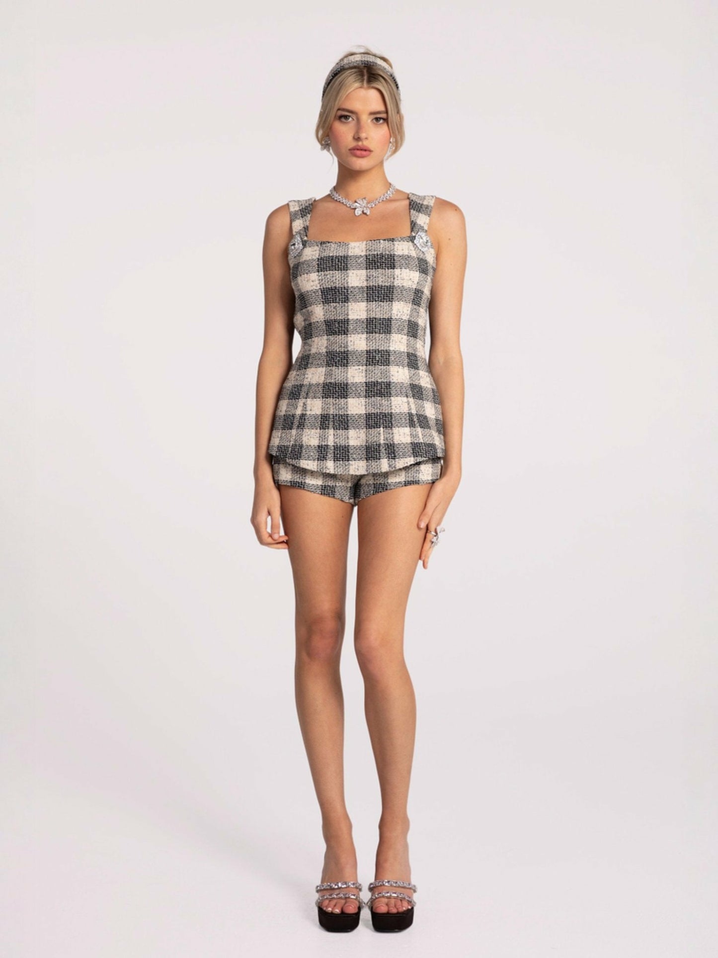 Nana Jacqueline Anabella Shorts: Black Shorts for Date Night Black Checkered