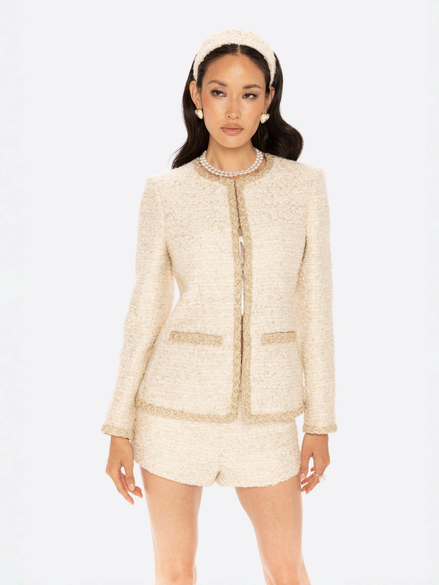 Nana Jacqueline Evelyn Tweed Shorts: White Shorts for Brunch White