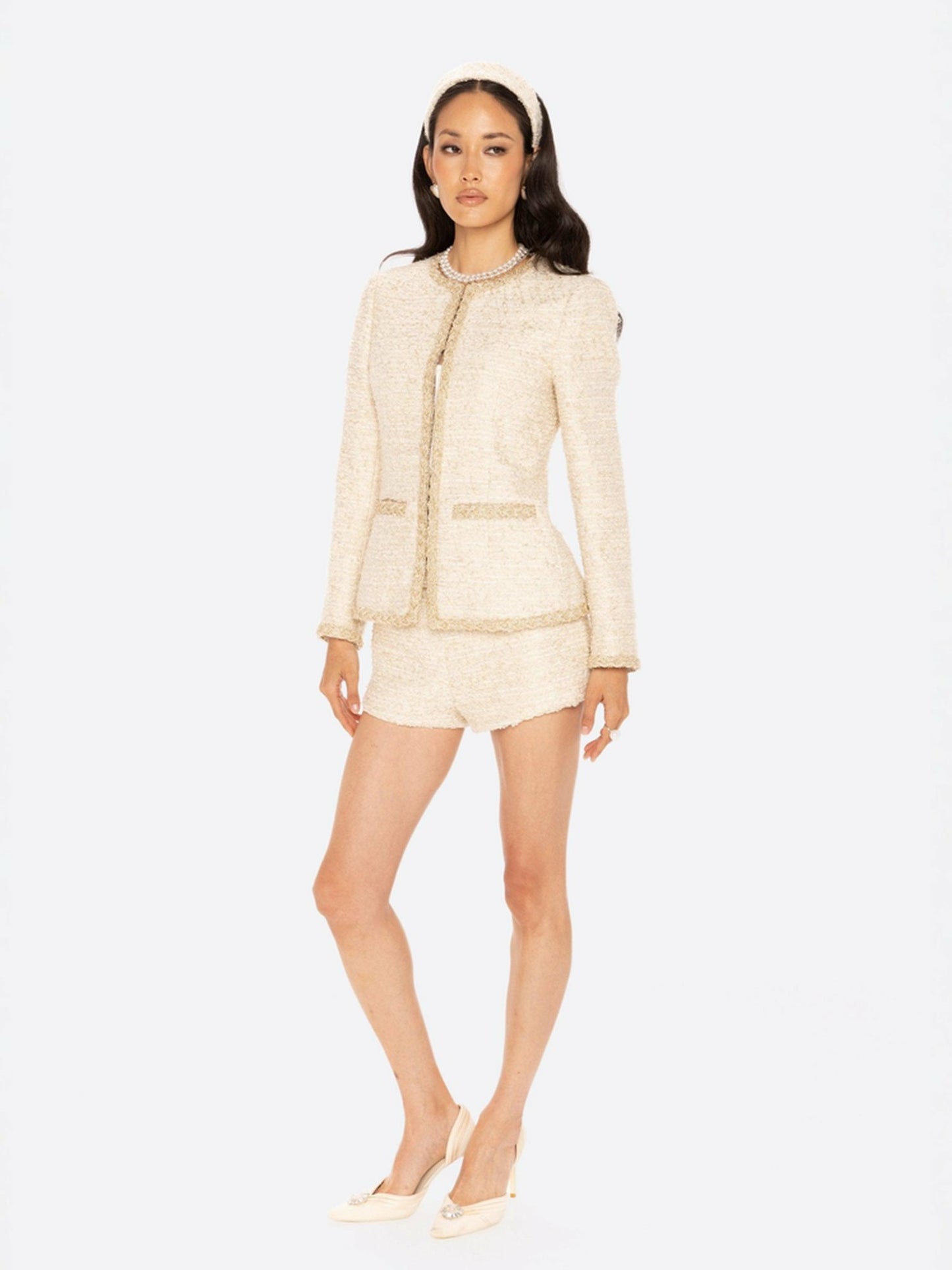 Nana Jacqueline Evelyn Tweed Shorts: White Shorts for Brunch White