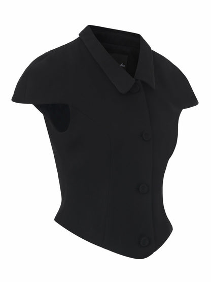 Nana Jacqueline Alina Cinched-Waist Black Top Black