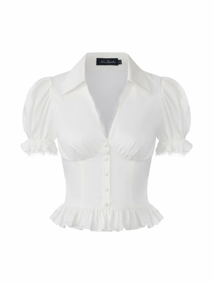 Nana Jacqueline Raven Puff Sleeve White Top White