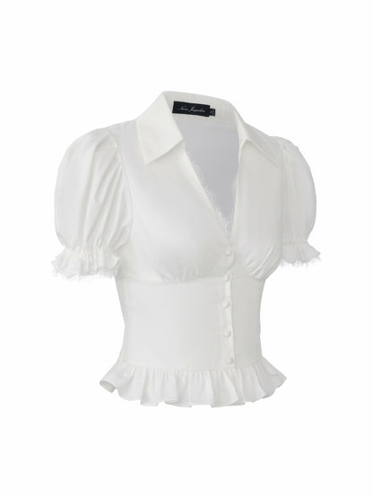 Nana Jacqueline Raven Puff Sleeve White Top White