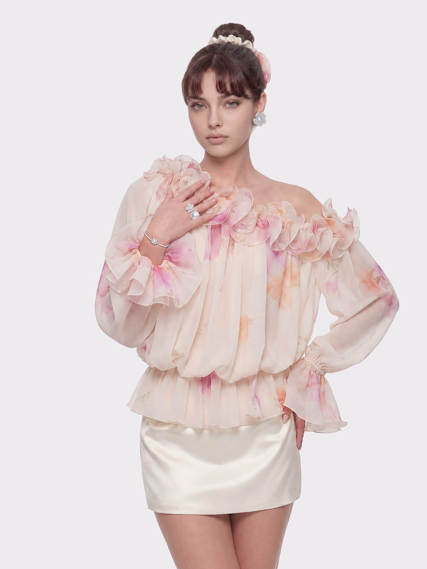 Nana Jacqueline Summer Off-Shoulder Ruffle Cream Blouse Cream
