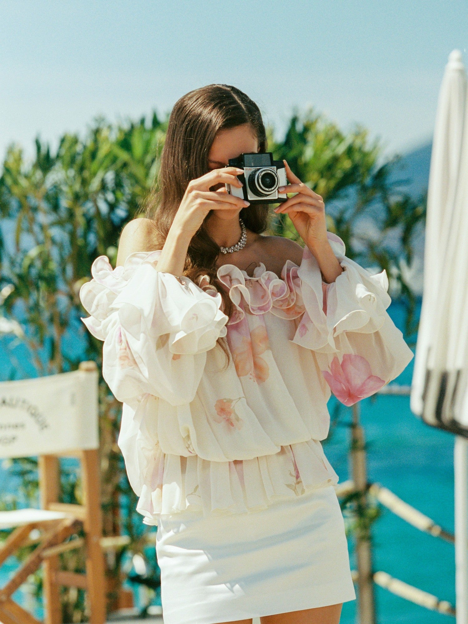 Nana Jacqueline Summer Off-Shoulder Ruffle Cream Blouse Cream