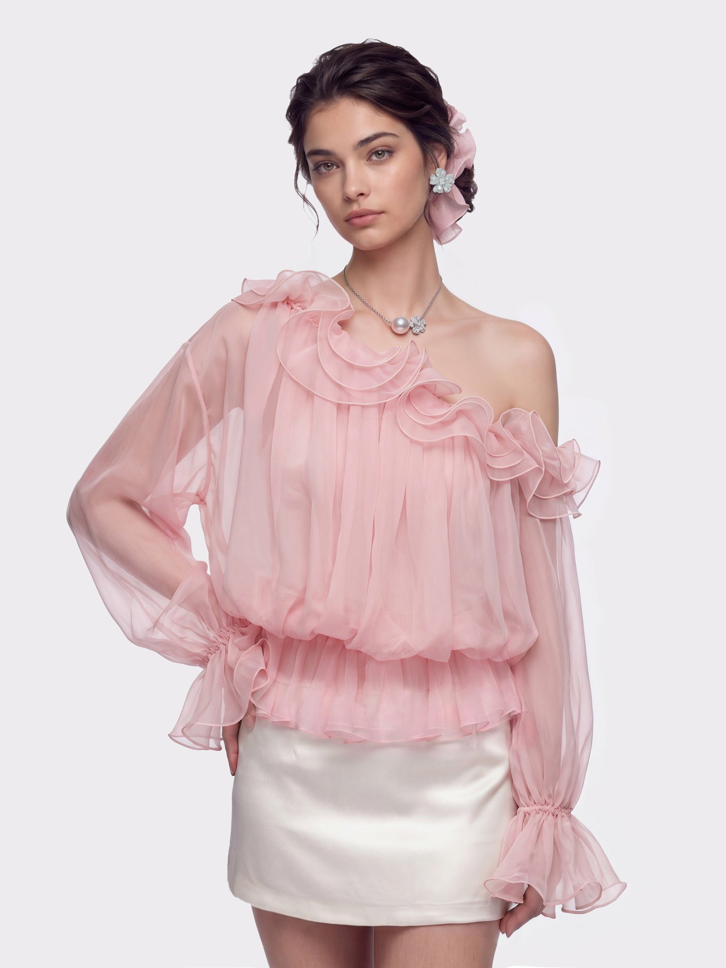 Nana Jacqueline Summer Off-Shoulder Ruffle Pink Blouse Pink