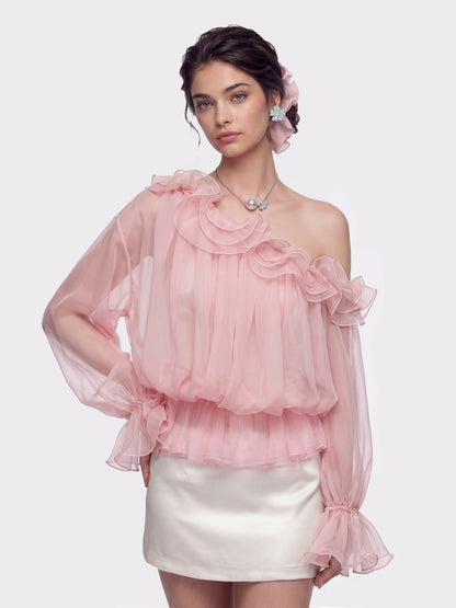 Nana Jacqueline Summer Off-Shoulder Ruffle Pink Blouse Pink