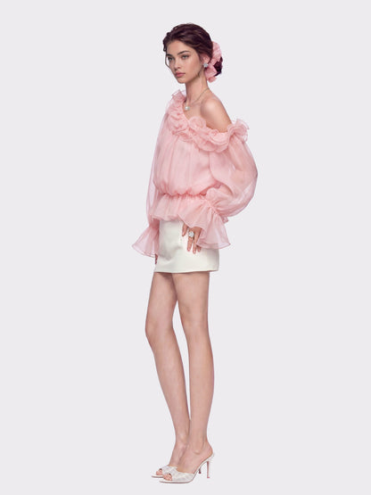 Nana Jacqueline Summer Off-Shoulder Ruffle Pink Blouse Pink