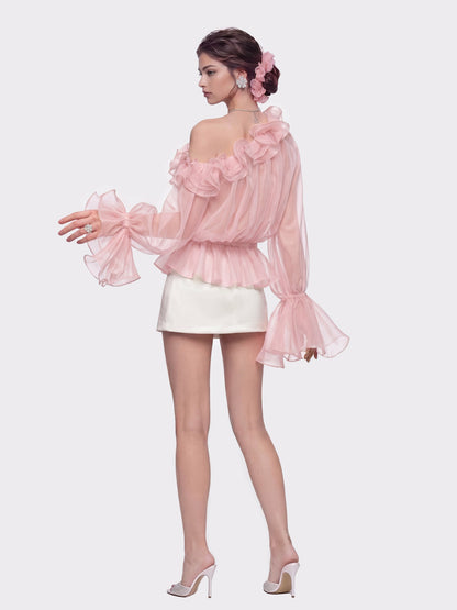 Nana Jacqueline Summer Off-Shoulder Ruffle Pink Blouse Pink