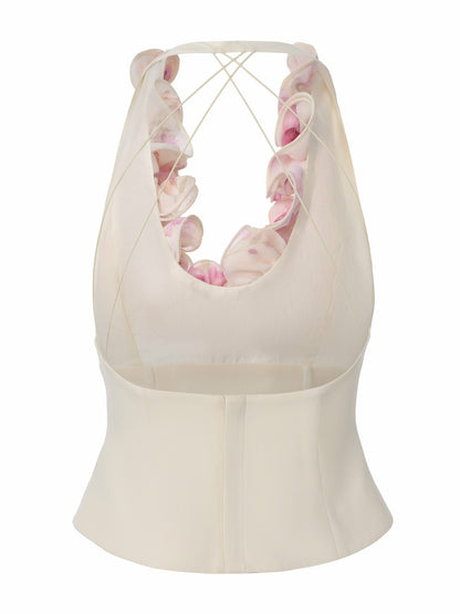 Nana Jacqueline Ella Ruffle Halter Champagne Top Champagne