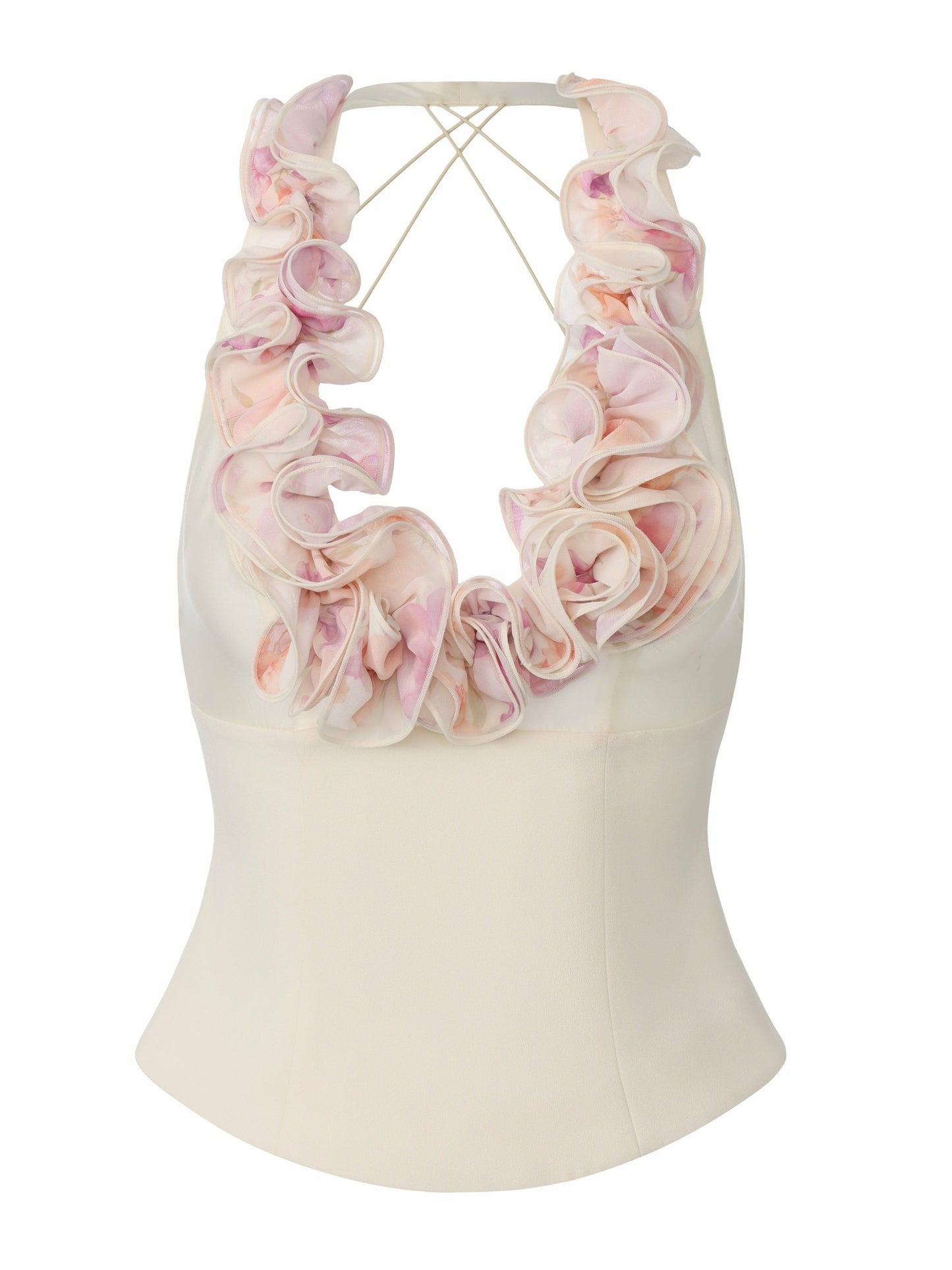 Nana Jacqueline Ella Ruffle Halter Champagne Top Champagne