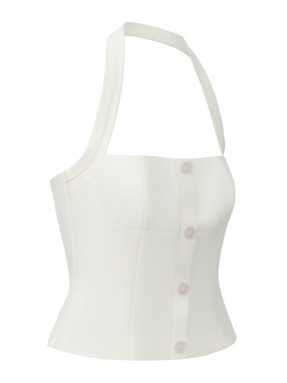 Nana Jacqueline Lou U-Neck Halter Tailored White Top White
