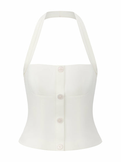 Nana Jacqueline Lou U-Neck Halter Tailored White Top White