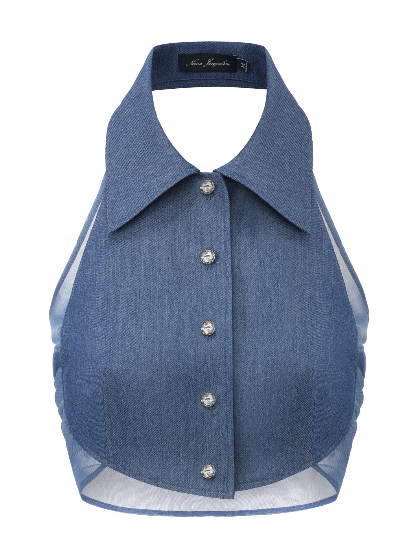 Nana Jacqueline Amara Crystal-Button Open-Back Blue Top Blue