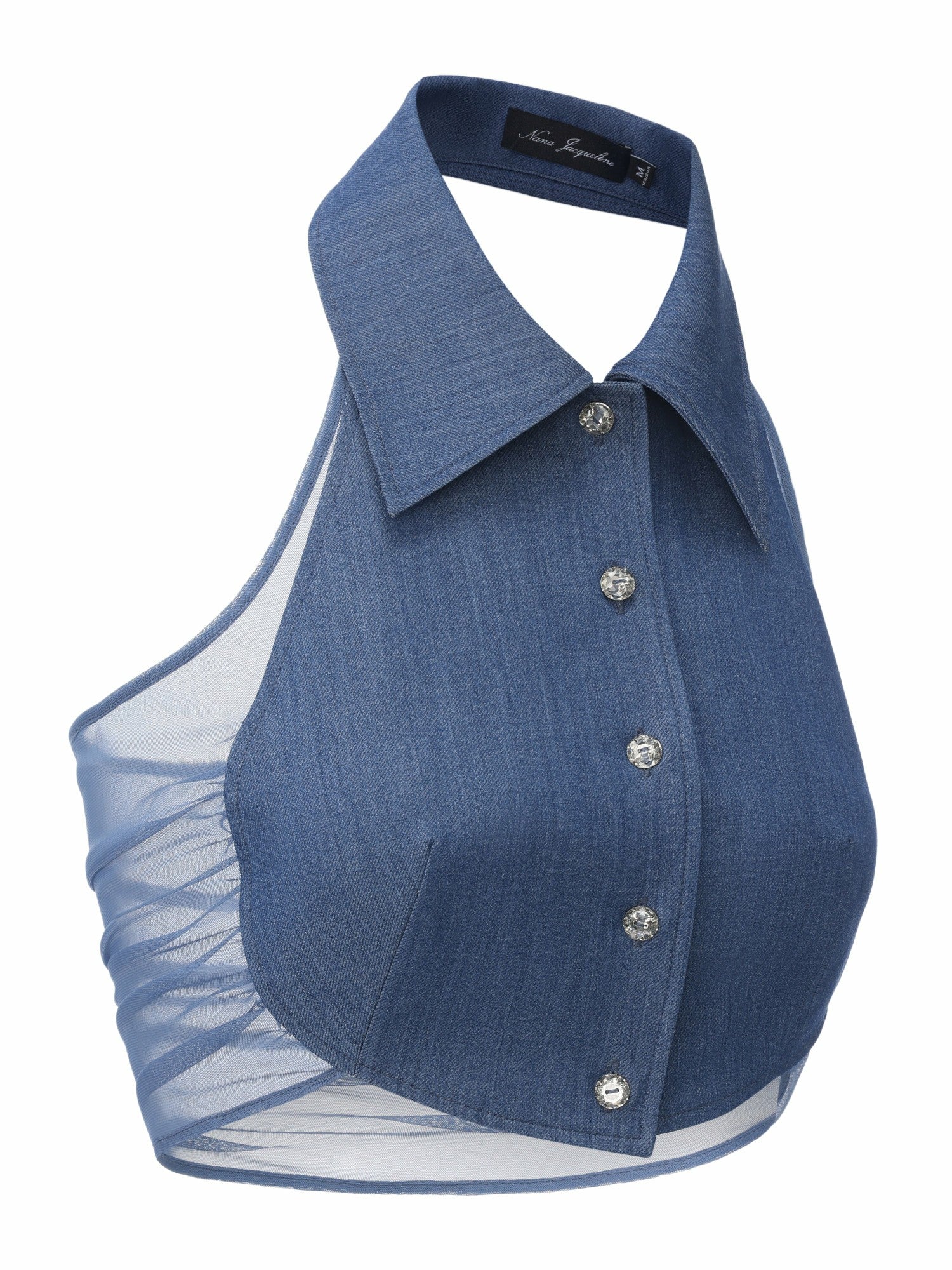 Nana Jacqueline Amara Crystal-Button Open-Back Blue Top Blue