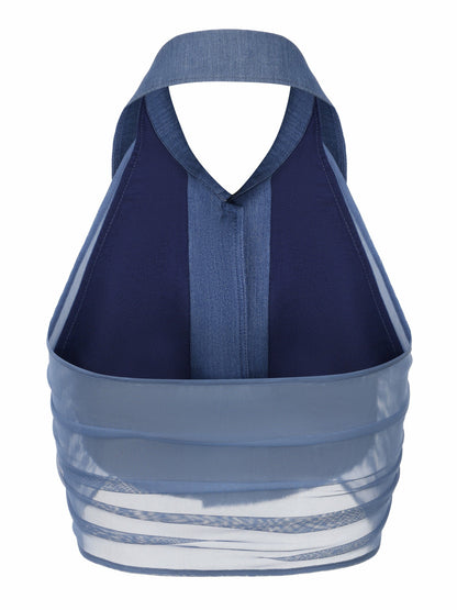 Nana Jacqueline Amara Crystal-Button Open-Back Blue Top Blue