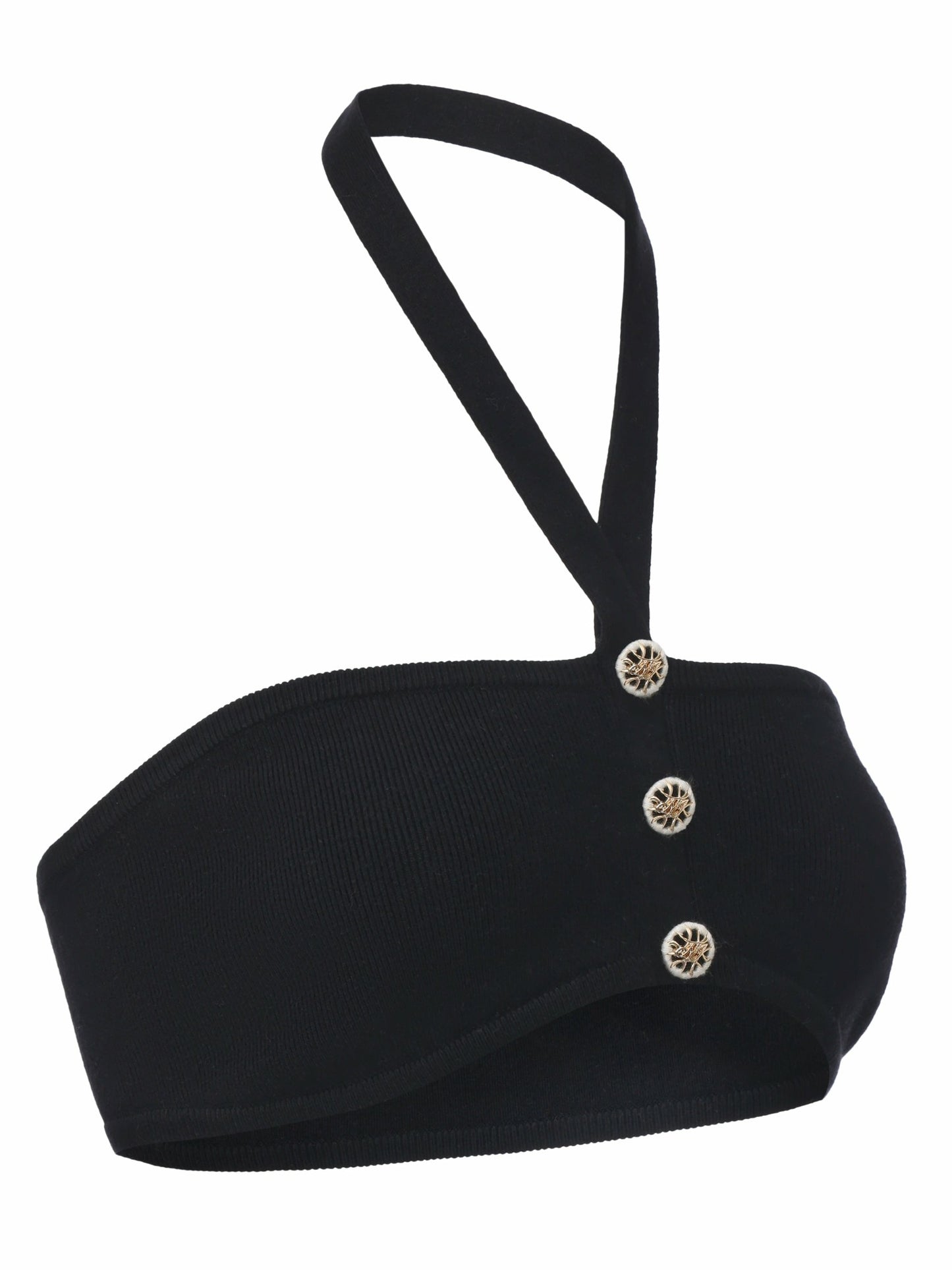 Nana Jacqueline Ana Halter Knit Wool-Blend Black Top Black
