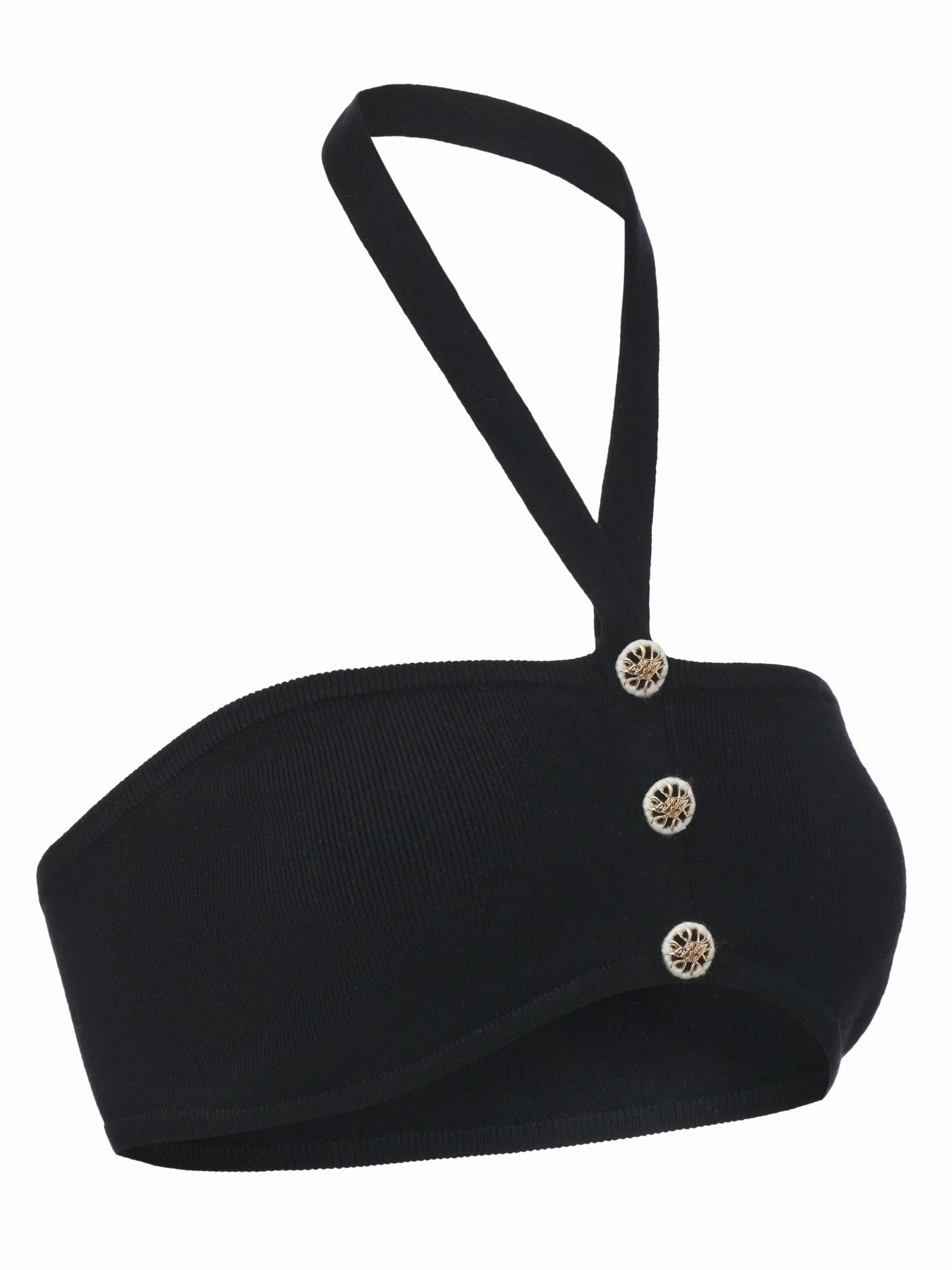 Nana Jacqueline Ana Halter Knit Wool-Blend Black Top Black
