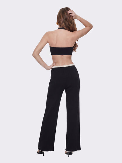 Nana Jacqueline Ana Halter Knit Wool-Blend Black Top Black