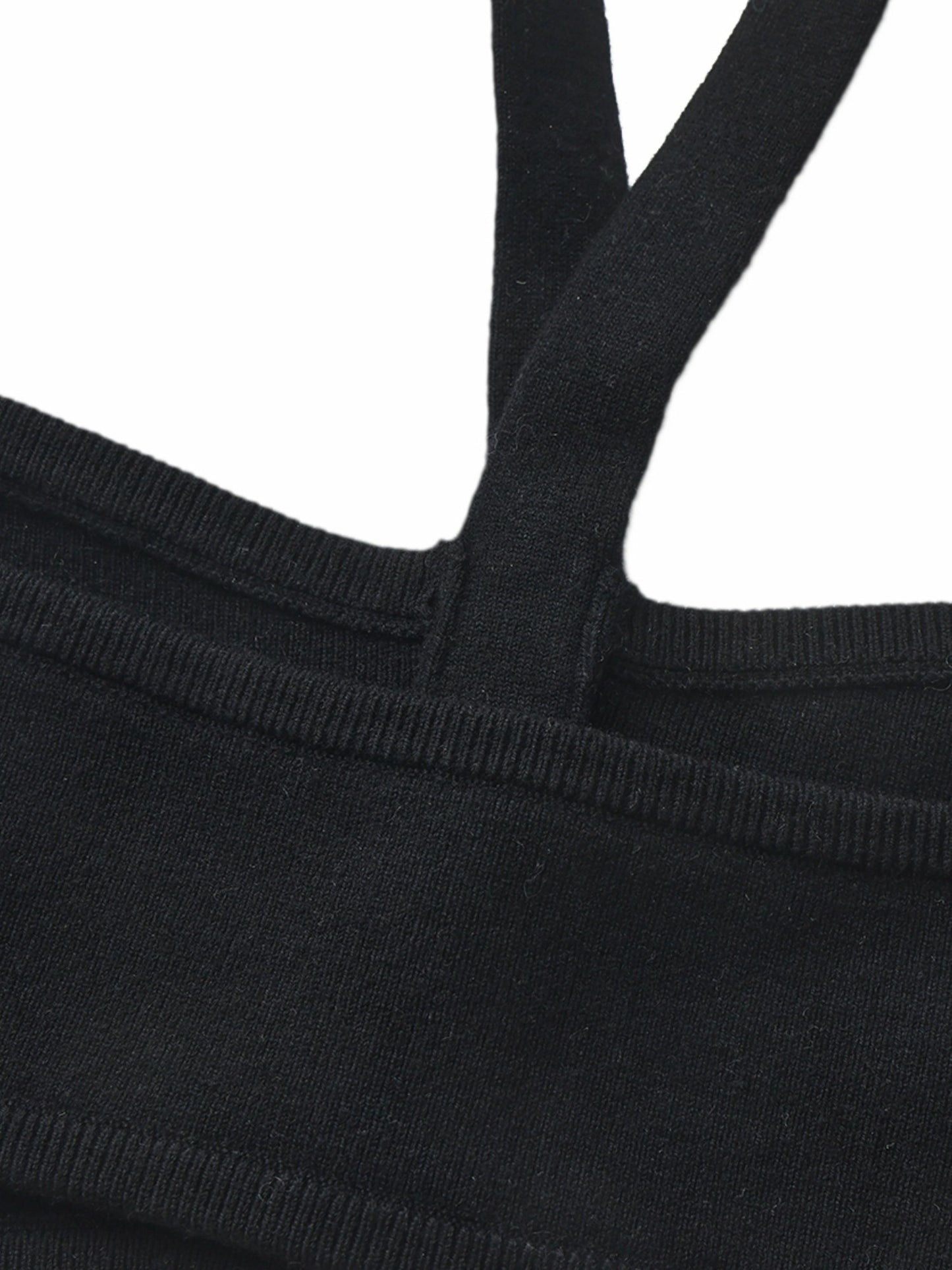 Nana Jacqueline Ana Halter Knit Wool-Blend Black Top Black