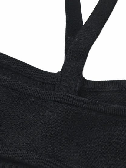 Nana Jacqueline Ana Halter Knit Wool-Blend Black Top Black