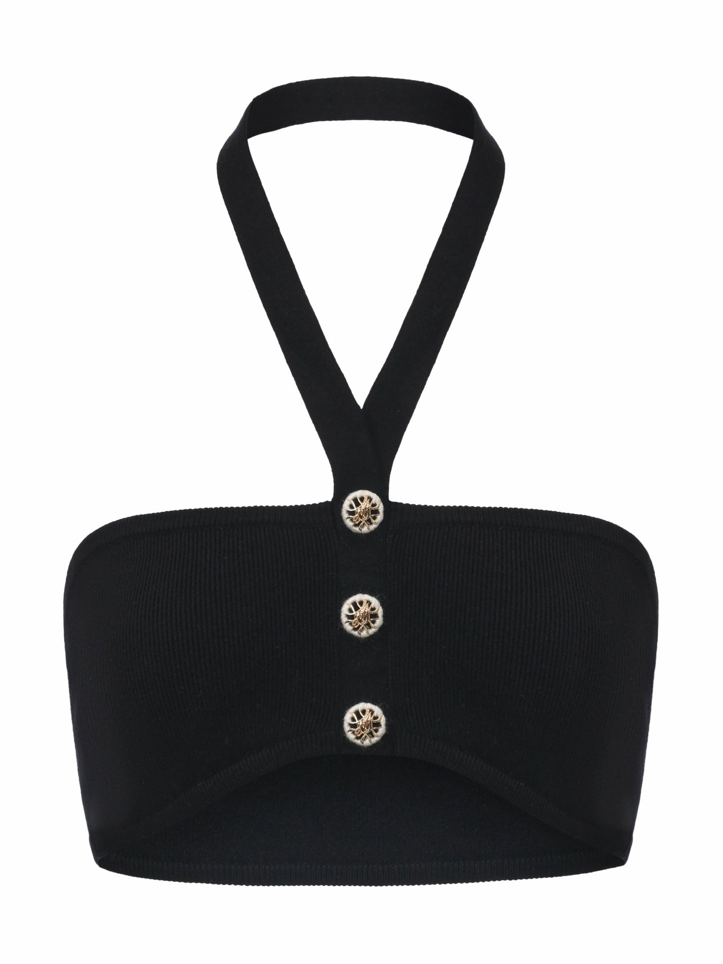 Nana Jacqueline Ana Halter Knit Wool-Blend Black Top Black