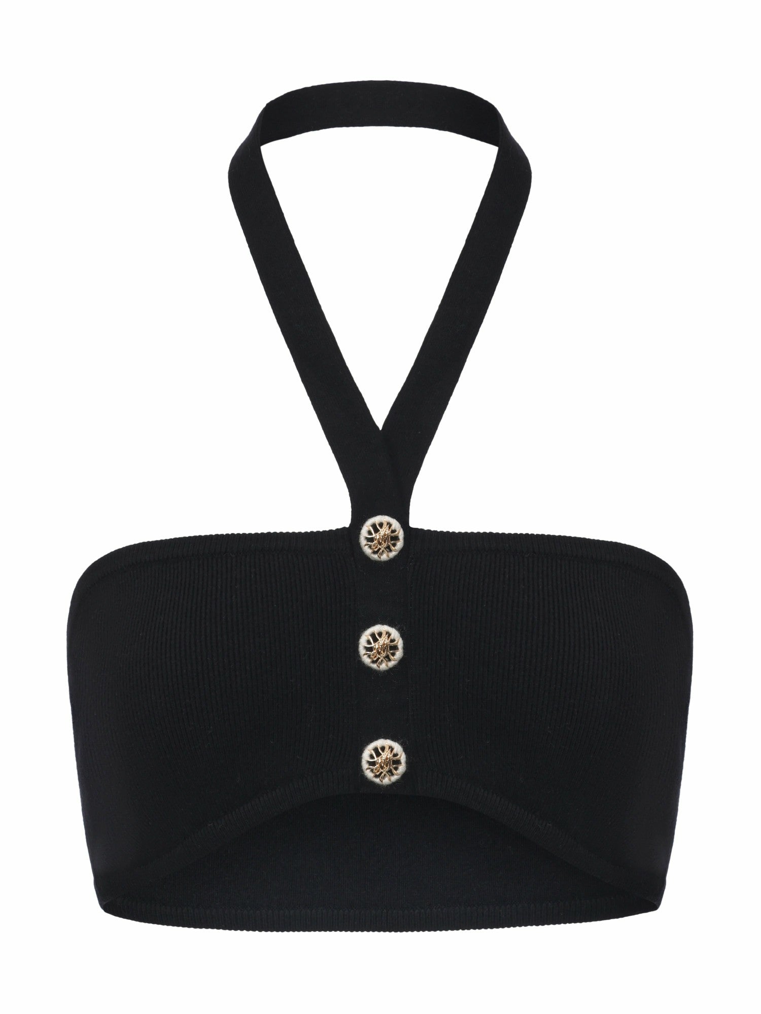 Nana Jacqueline Ana Halter Knit Wool-Blend Black Top Black