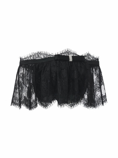 Nana Jacqueline Alexandra Off-Shoulder Lace Black Top Black