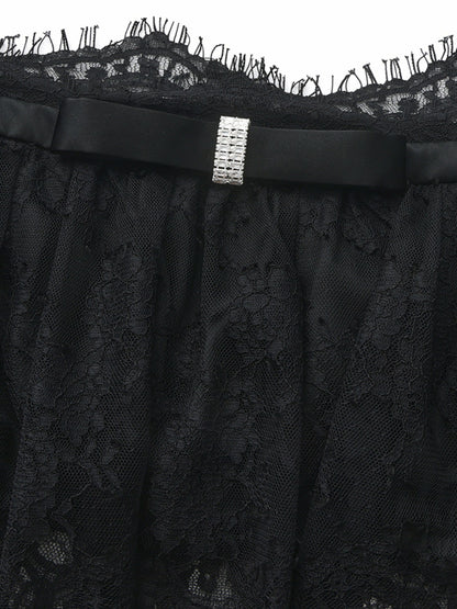 Nana Jacqueline Alexandra Off-Shoulder Lace Black Top Black