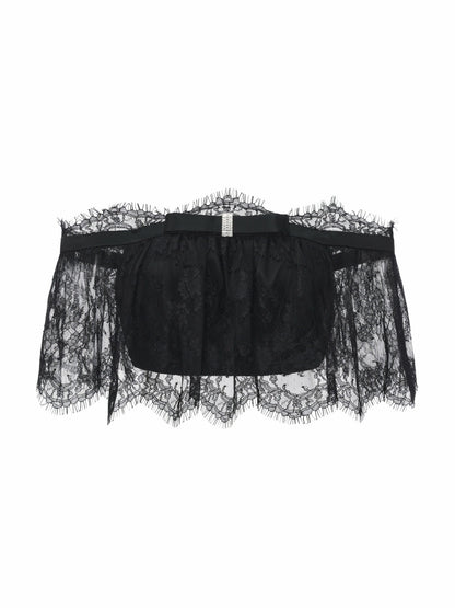 Nana Jacqueline Alexandra Off-Shoulder Lace Black Top Black