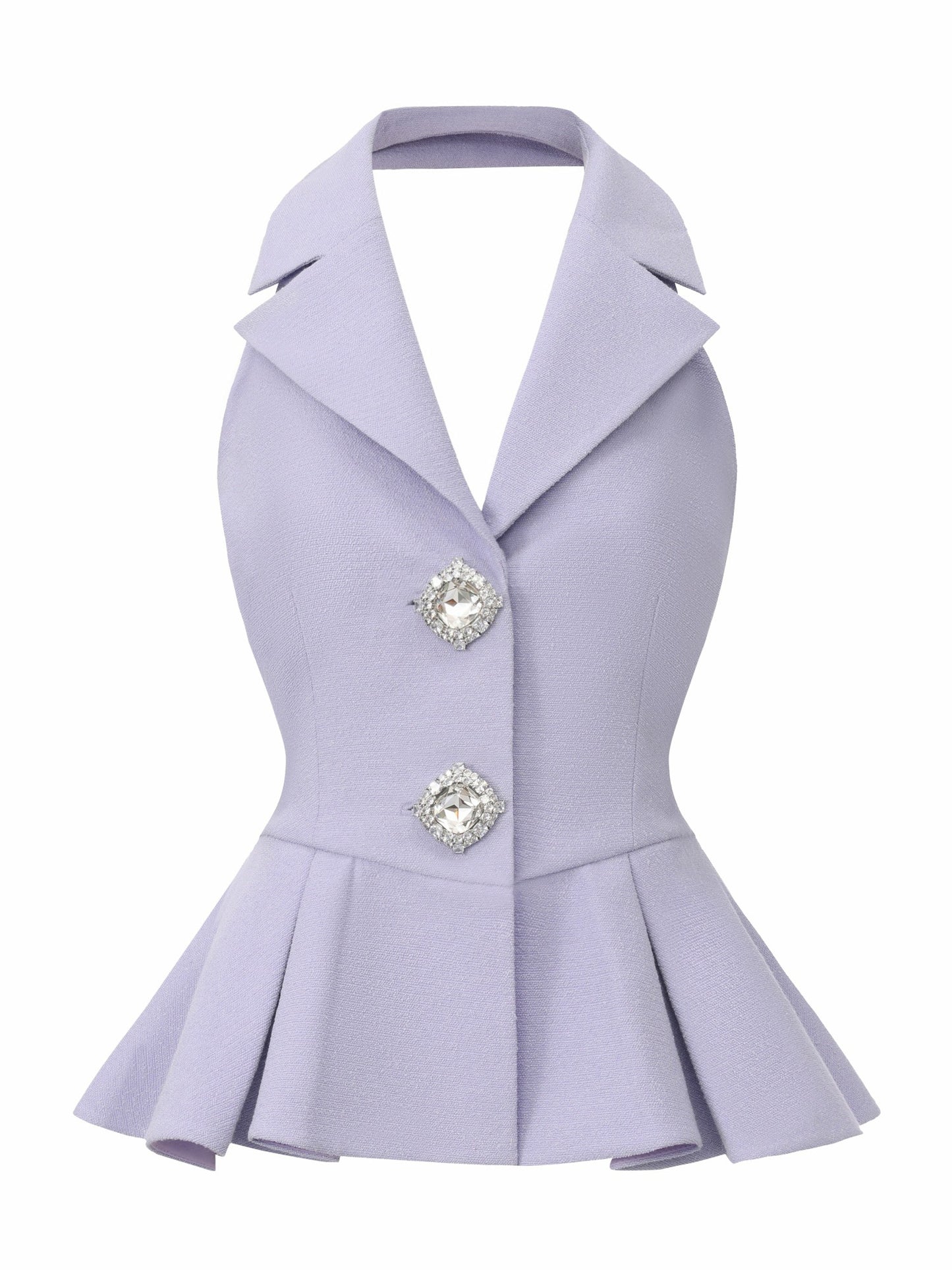 Nana Jacqueline Camille Crystal-Button Purple Peplum Vest: Purple Vest for Bridal Shower Purple