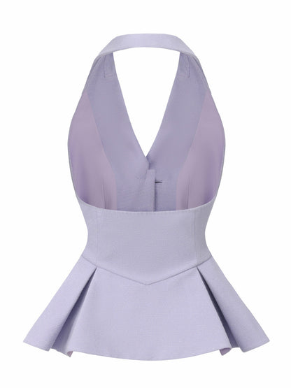 Nana Jacqueline Camille Crystal-Button Purple Peplum Vest: Purple Vest for Bridal Shower Purple