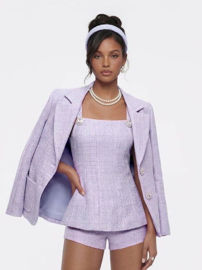 Nana Jacqueline Annabella Tweed Woven Purple Bow Top Purple