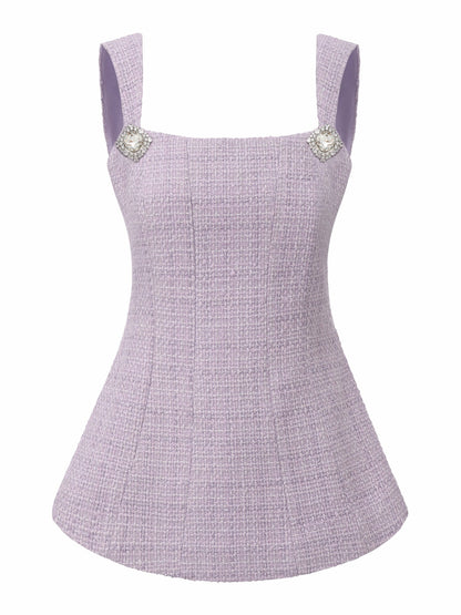 Nana Jacqueline Annabella Tweed Woven Purple Bow Top Purple