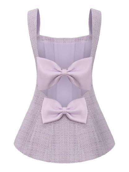 Nana Jacqueline Annabella Tweed Woven Purple Bow Top Purple