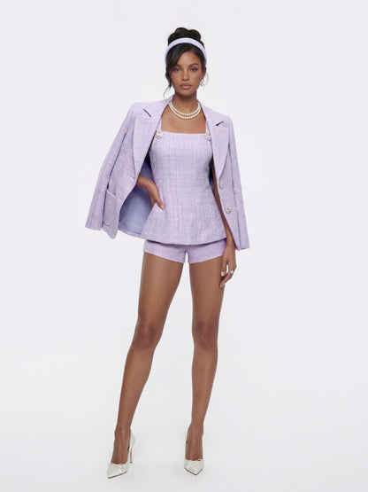 Nana Jacqueline Annabella Tweed Woven Purple Bow Top Purple
