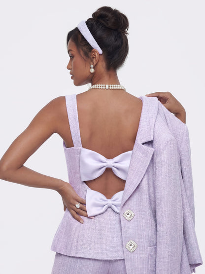 Nana Jacqueline Annabella Tweed Woven Purple Bow Top Purple