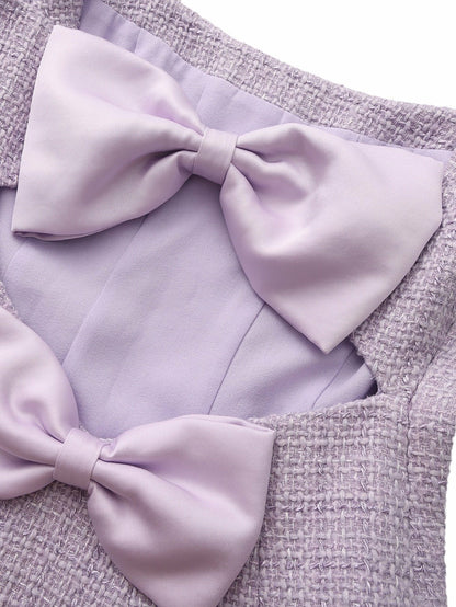Nana Jacqueline Annabella Tweed Woven Purple Bow Top Purple