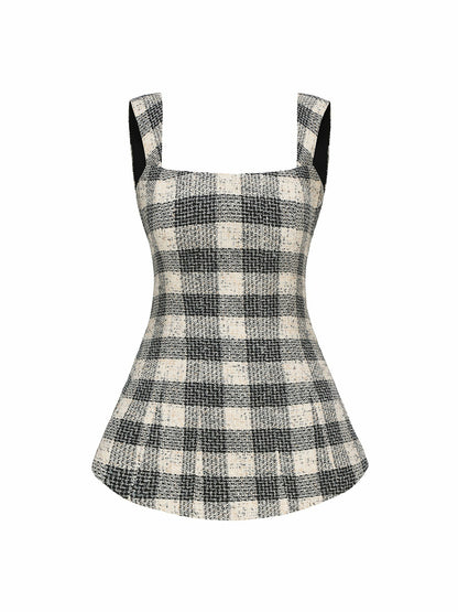 Nana Jacqueline Anabella Bow Top: Black Checkered Top for Brunch Black Checkered