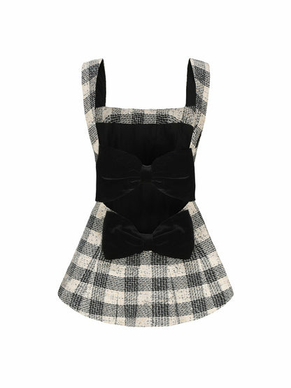 Nana Jacqueline Anabella Bow Top: Black Checkered Top for Brunch Black Checkered